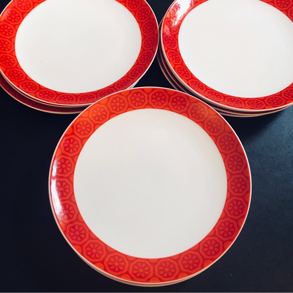 4 Winterling Bavaria Lunch Salad Plates 7.75" Red Orange MCM Floral Daisy 60s